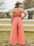 Curvy Lace Detail Spaghetti Strap Wide Leg Jumpsuit