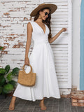 Slit V-Neck Sleeveless Midi Dress