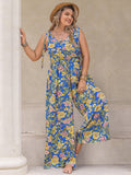 Curvy Printed V-Neck Wide Leg Jumpsuit