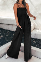 Smocked Spaghetti Strap Wide Leg Jumpsuit