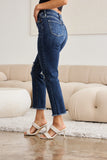 Crop Dylan Full Size Tummy Control Distressed High Waist Raw Hem Jeans