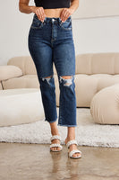 Crop Dylan Full Size Tummy Control Distressed High Waist Raw Hem Jeans