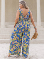 Curvy Printed V-Neck Wide Leg Jumpsuit