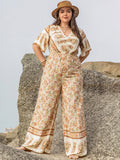 Curvy V-Neck Flutter Sleeve Wide Leg Jumpsuit