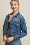 Raw Hem Button Up Cropped Denim Jacket