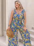 Curvy Printed V-Neck Wide Leg Jumpsuit