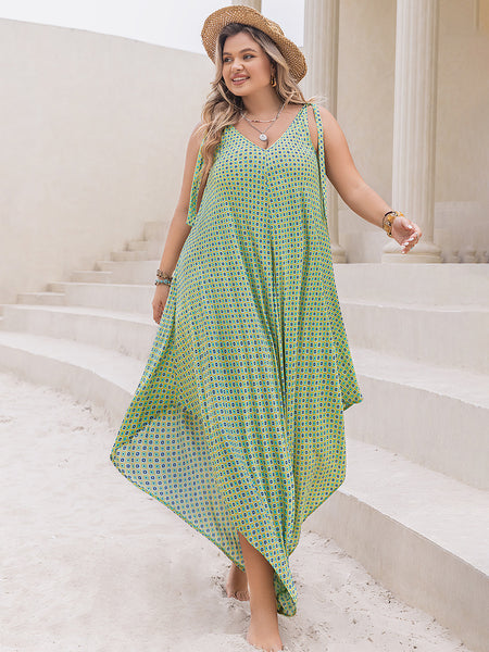 Curvy Printed V-Neck Wide Leg Jumpsuit