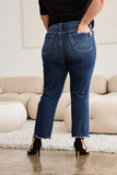 Crop Dylan Full Size Tummy Control Distressed High Waist Raw Hem Jeans