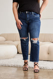 Crop Dylan Full Size Tummy Control Distressed High Waist Raw Hem Jeans