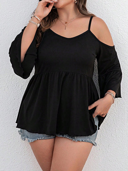 Cold Shoulder Flounce Sleeve Blouse