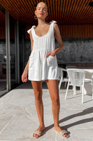 Scoop Neck Tie Shoulder Romper