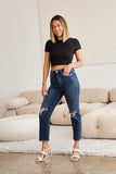 Crop Dylan Full Size Tummy Control Distressed High Waist Raw Hem Jeans