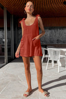 Scoop Neck Tie Shoulder Romper