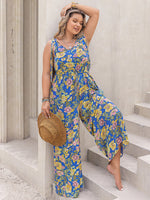 Curvy Printed V-Neck Wide Leg Jumpsuit