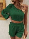 One Shoulder Long Sleeve Top and Shorts Set