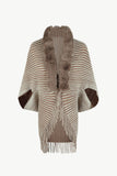 Striped Open Front Fringe Poncho