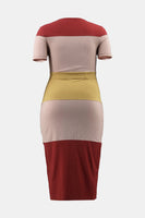 Plus Size Color Block Ribbed Tie Waist Dress