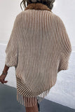 Striped Open Front Fringe Poncho