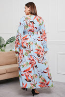 Belted Surplice Flounce Sleeve Maxi Dress