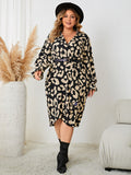 Curvy Leopard Surplice Neck Flounce Sleeve Dress