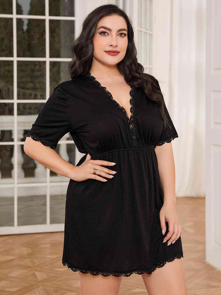 Curvy Lace Trim Deep V Night Dress