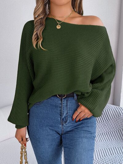 One-Shoulder Lantern Sleeve Sweater