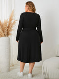 Curvy Tie Waist Long Sleeve Dress