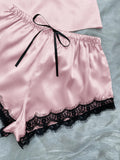 Lace Trim Cami, Shorts, Eye Mask, Scrunchie, and Bag Pajama Set