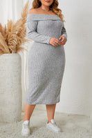 Curvy Square Neck Long Sleeve Slit Dress