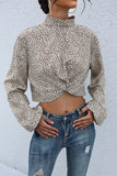 Leopard Print Mock Neck Crop Top