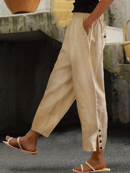 Curvy Buttoned Slit Pants with Pockets