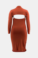 Plus Size Ruched Bodycon Dress and Bolero Set