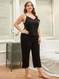 Curvy Lace Trim Slit Cami and Pants Pajama Set