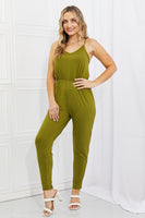 Comfy Casual Solid Elastic Waistband Jumpsuit in Chartreuse