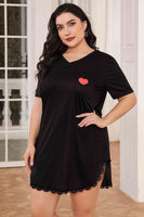 Curvy Lace Trim V-Neck Short Sleeve Night Dress