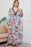 Belted Surplice Flounce Sleeve Maxi Dress