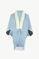 Striped Open Front Fringe Poncho