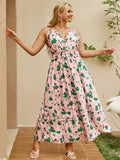 Plus Size Floral Frill Trim Spaghetti Strap Maxi Dress