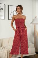 Polka Dot Button Tie Jumpsuit