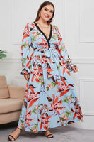 Belted Surplice Flounce Sleeve Maxi Dress