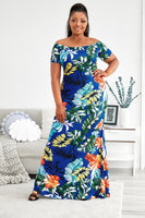 Floral Off-Shoulder Short Sleeve Fishtail Dress