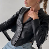 Long sleeve suit collar PU leather top jacket