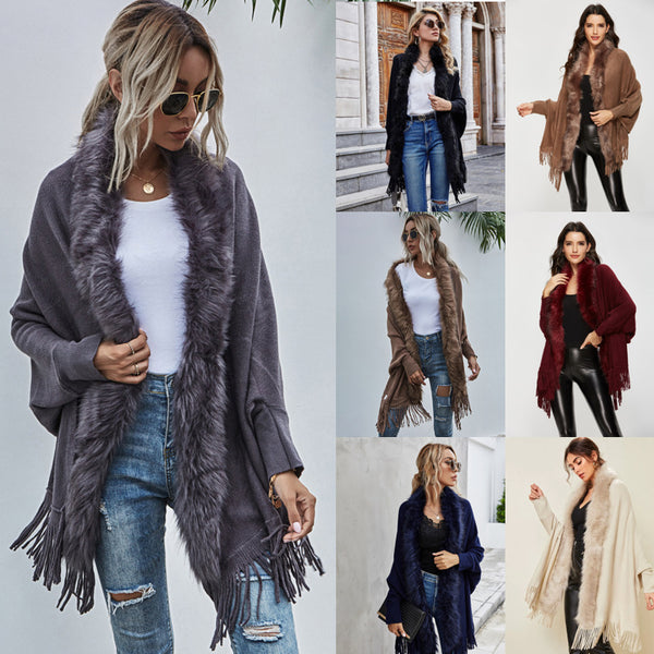 Wool collar shawl cardigan sweater coat