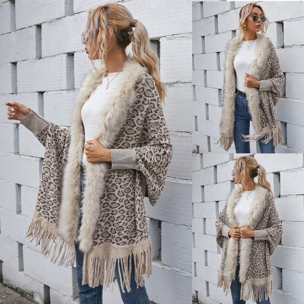 Wool collar cardigan shawl knitted coat