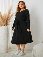 Curvy Tie Waist Long Sleeve Dress