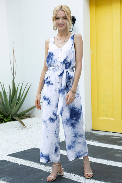 Tie-Dye Button Up Belt Jumpsuit