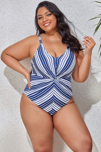 Plus Size Striped One-Piece Swimsuit