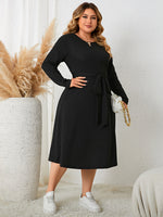 Curvy Tie Waist Long Sleeve Dress