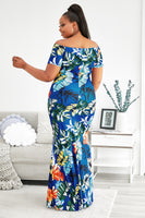 Floral Off-Shoulder Short Sleeve Fishtail Dress