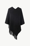 Pearl Trim V-Neck Fringe Hem Poncho